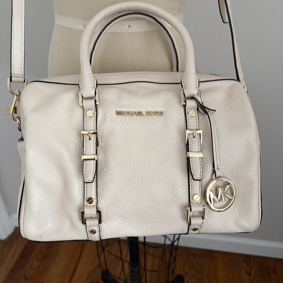Michael Kors Bedford Legacy Medium Pebbled Leather Duffle Satchel Cream/Ivory - Picture 1 of 14